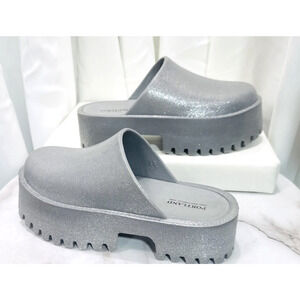 Portland Womens Size 11 Silver Sparkly Platform Shoes Rubber Clogs Slip-on Shoes